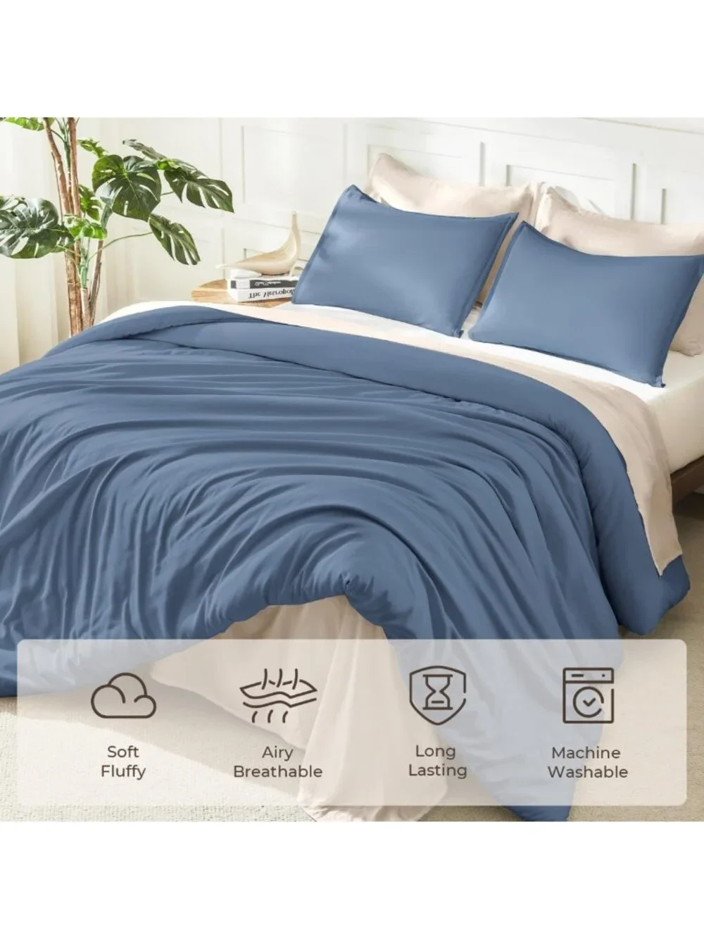 Lightweight Haze Blue Full Comforter Set, 3-Piece Solid Bedding for Cozy Sleep